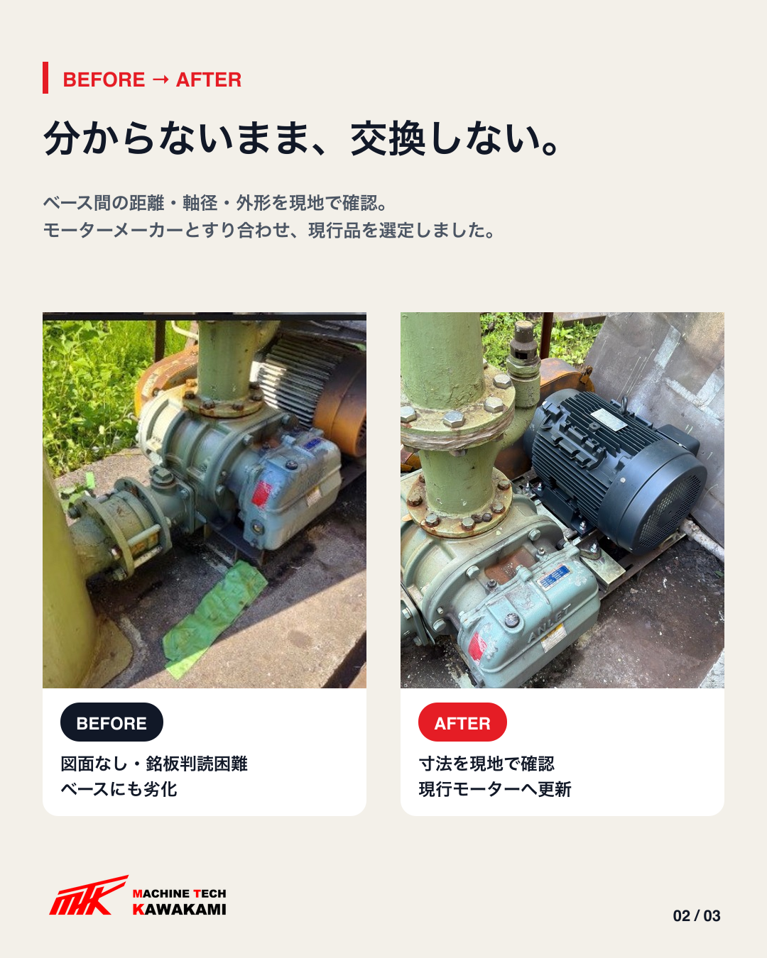 旧型ブロアモーターの交換前と交換後の比較